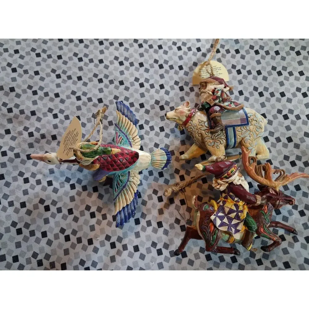Lot Of 3 Jim Shore Heartwood Creek Ornaments. Santa On Animals